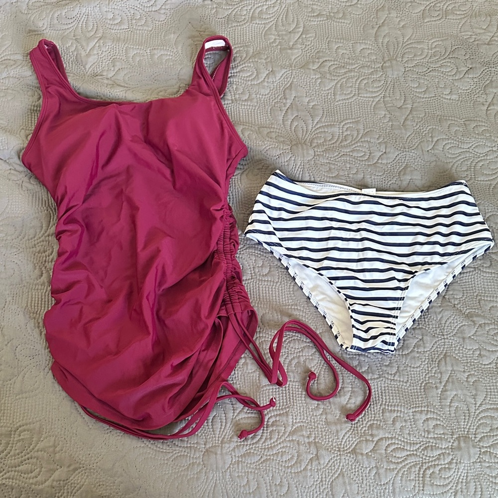 Elegant Magenta and Navy Striped Bikini Set